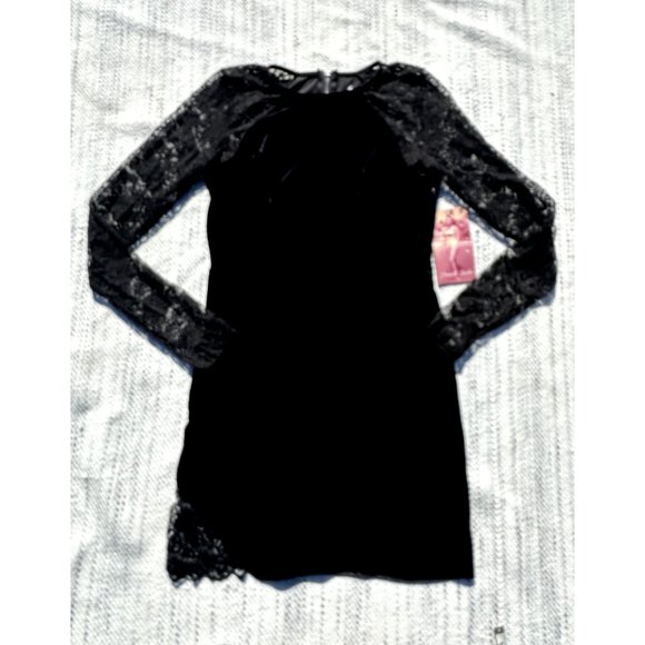 Emerald Sundae Dress Large Black Velour Floral Long Sleeve Mini Junior Womens - Picture 4 of 9
